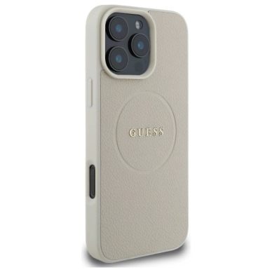 iPhone 16 Pro Max Guess Grained Gold Ring MagSafe dėklas - smėlio 3