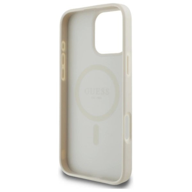 iPhone 16 Pro Max Guess Grained Gold Ring MagSafe dėklas - smėlio 6