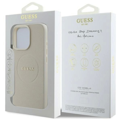 iPhone 16 Pro Max Guess Grained Gold Ring MagSafe dėklas - smėlio 7