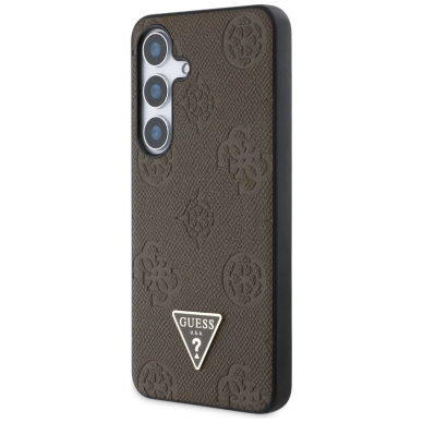 Guess Grained Hot Stamp Peony Pattern Triangle Logo MagSafe Dėklas skirtas Samsung Galaxy S25 - Rudas 1