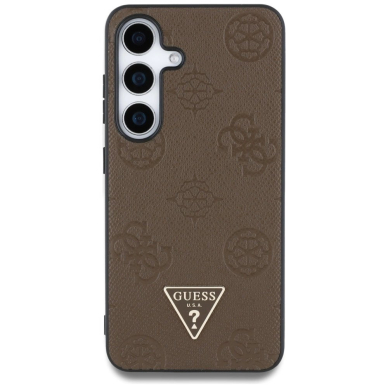 Guess Grained Hot Stamp Peony Pattern Triangle Logo MagSafe Dėklas skirtas Samsung Galaxy S25 - Rudas 2
