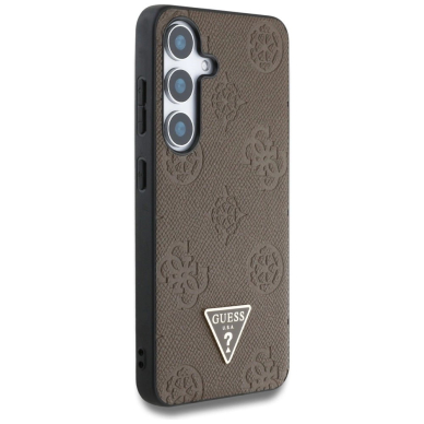 Guess Grained Hot Stamp Peony Pattern Triangle Logo MagSafe Dėklas skirtas Samsung Galaxy S25 - Rudas 3