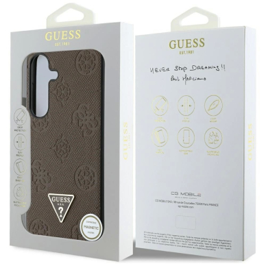 Guess Grained Hot Stamp Peony Pattern Triangle Logo MagSafe Dėklas skirtas Samsung Galaxy S25 - Rudas 7