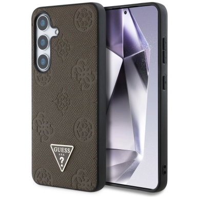 Guess Grained Hot Stamp Peony Pattern Triangle Logo MagSafe Dėklas skirtas Samsung Galaxy S25 - Rudas