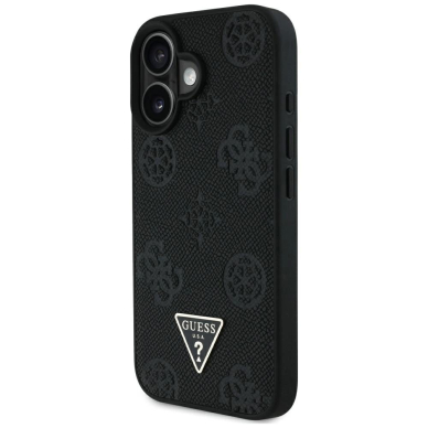 iPhone 16 Guess Grained Hot Stamp Peony Triangle Logo MagSafe dėklas - juodas 1