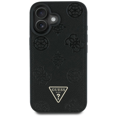 iPhone 16 Guess Grained Hot Stamp Peony Triangle Logo MagSafe dėklas - juodas 2