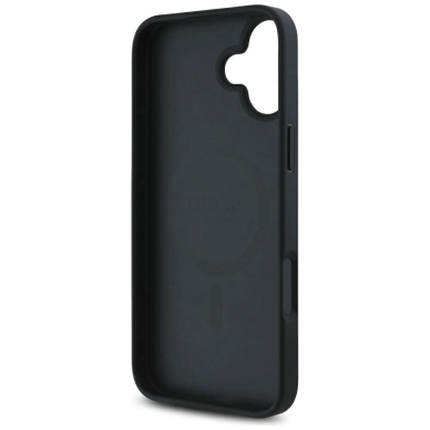 iPhone 16 Guess Grained Hot Stamp Peony Triangle Logo MagSafe dėklas - juodas 6