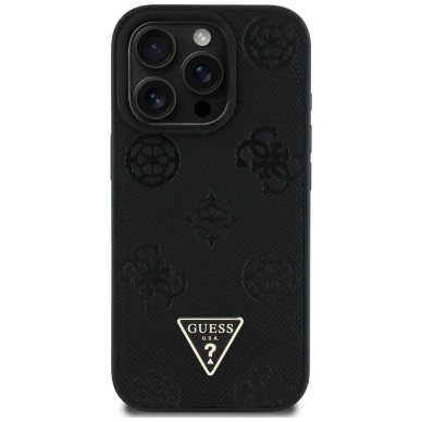 iPhone 16 Pro Guess Grained Hot Stamp Peony Triangle Logo MagSafe dėklas - juodas 2
