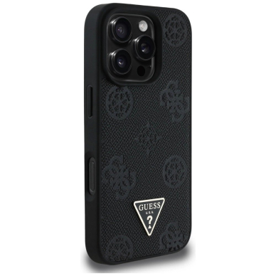 iPhone 16 Pro Guess Grained Hot Stamp Peony Triangle Logo MagSafe dėklas - juodas 3