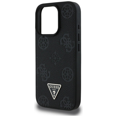 iPhone 16 Pro Guess Grained Hot Stamp Peony Triangle Logo MagSafe dėklas - juodas 5