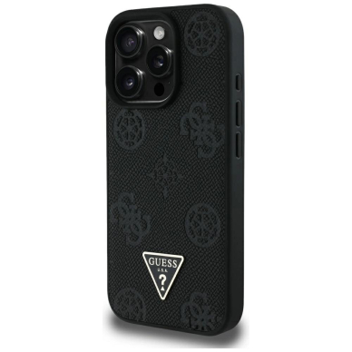 iPhone 16 Pro Max Guess Grained Hot Stamp Peony Triangle Logo MagSafe dėklas - juodas 1