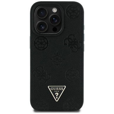 iPhone 16 Pro Max Guess Grained Hot Stamp Peony Triangle Logo MagSafe dėklas - juodas 2