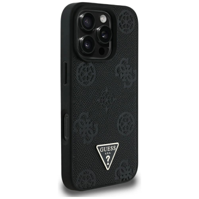 iPhone 16 Pro Max Guess Grained Hot Stamp Peony Triangle Logo MagSafe dėklas - juodas 3