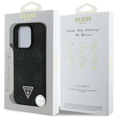 iPhone 16 Pro Max Guess Grained Hot Stamp Peony Triangle Logo MagSafe dėklas - juodas 7