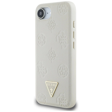 iPhone 16e – Guess Grained Hot Stamp Peony Triangle Logo MagSafe dėklas - Smėlinis 1