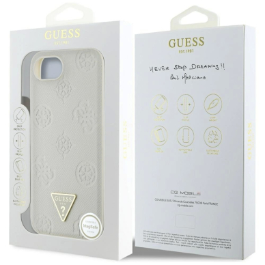 iPhone 16e – Guess Grained Hot Stamp Peony Triangle Logo MagSafe dėklas - Smėlinis 7