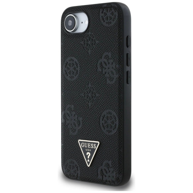 iPhone 16e – Guess Grained Hot Stamp Peony Triangle Logo MagSafe dėklas - Juodas 1