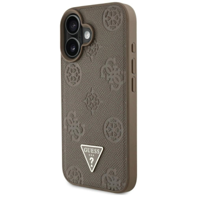 iPhone 16 Guess Grained Hot Stamp Peony Triangle Logo MagSafe dėklas - rudas 1
