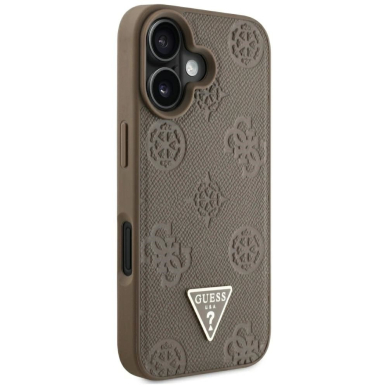 iPhone 16 Guess Grained Hot Stamp Peony Triangle Logo MagSafe dėklas - rudas 3