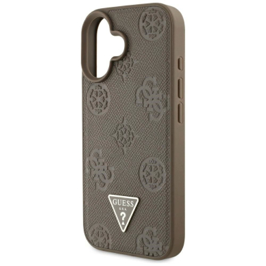 iPhone 16 Guess Grained Hot Stamp Peony Triangle Logo MagSafe dėklas - rudas 5