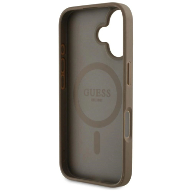 iPhone 16 Guess Grained Hot Stamp Peony Triangle Logo MagSafe dėklas - rudas 6