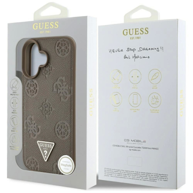 iPhone 16 Guess Grained Hot Stamp Peony Triangle Logo MagSafe dėklas - rudas 7