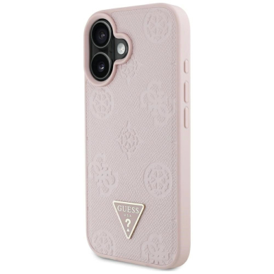 iPhone 16 Guess Grained Hot Stamp Peony Triangle Logo MagSafe dėklas - rožinis 1