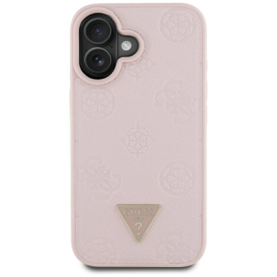 iPhone 16 Guess Grained Hot Stamp Peony Triangle Logo MagSafe dėklas - rožinis 2