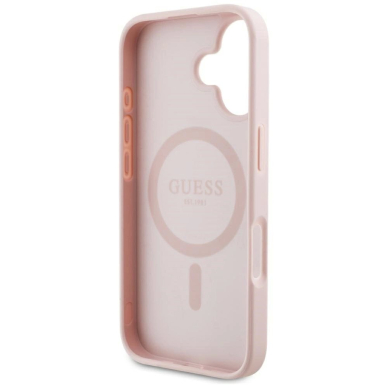 iPhone 16 Guess Grained Hot Stamp Peony Triangle Logo MagSafe dėklas - rožinis 6