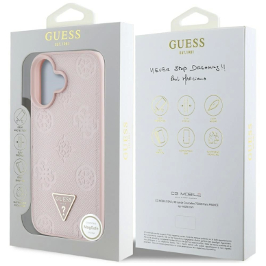 iPhone 16 Guess Grained Hot Stamp Peony Triangle Logo MagSafe dėklas - rožinis 7