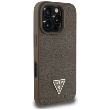iPhone 16 Pro Guess Grained Hot Stamp Peony Triangle Logo MagSafe dėklas - rudas 3