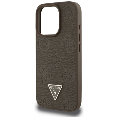 iPhone 16 Pro Guess Grained Hot Stamp Peony Triangle Logo MagSafe dėklas - rudas 5