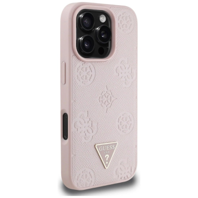 iPhone 16 Pro Guess Grained Hot Stamp Peony Triangle Logo MagSafe dėklas - rožinis 3