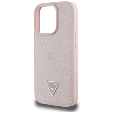 iPhone 16 Pro Guess Grained Hot Stamp Peony Triangle Logo MagSafe dėklas - rožinis 5