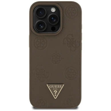 iPhone 16 Pro Max Guess Grained Hot Stamp Peony Triangle Logo MagSafe dėklas - rudas 2