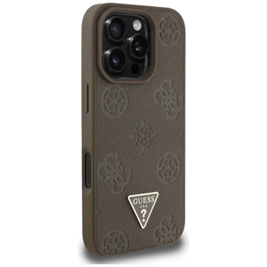 iPhone 16 Pro Max Guess Grained Hot Stamp Peony Triangle Logo MagSafe dėklas - rudas 3