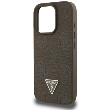 iPhone 16 Pro Max Guess Grained Hot Stamp Peony Triangle Logo MagSafe dėklas - rudas 5