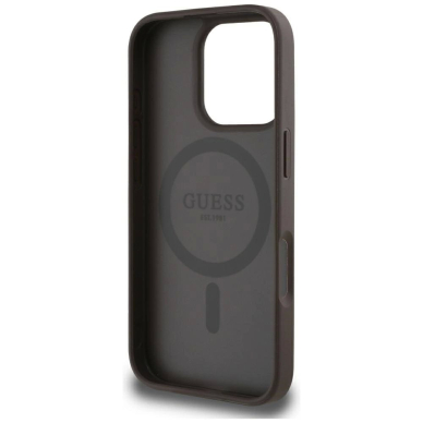 iPhone 16 Pro Max Guess Grained Hot Stamp Peony Triangle Logo MagSafe dėklas - rudas 6