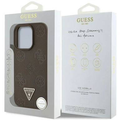 iPhone 16 Pro Max Guess Grained Hot Stamp Peony Triangle Logo MagSafe dėklas - rudas 7