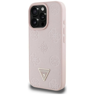 iPhone 16 Pro Max Guess Grained Hot Stamp Peony Triangle Logo MagSafe dėklas - rožinis 1