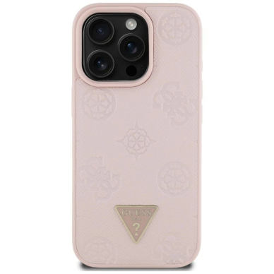 iPhone 16 Pro Max Guess Grained Hot Stamp Peony Triangle Logo MagSafe dėklas - rožinis 2