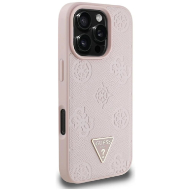 iPhone 16 Pro Max Guess Grained Hot Stamp Peony Triangle Logo MagSafe dėklas - rožinis 3