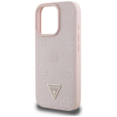 iPhone 16 Pro Max Guess Grained Hot Stamp Peony Triangle Logo MagSafe dėklas - rožinis 5