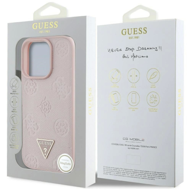 iPhone 16 Pro Max Guess Grained Hot Stamp Peony Triangle Logo MagSafe dėklas - rožinis 7