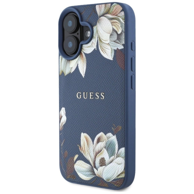 Guess Grained Printed Flower Pattern MagSafe Dėklas skirtas iPhone 16 Mėlynas 1