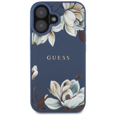 Guess Grained Printed Flower Pattern MagSafe Dėklas skirtas iPhone 16 Mėlynas 2