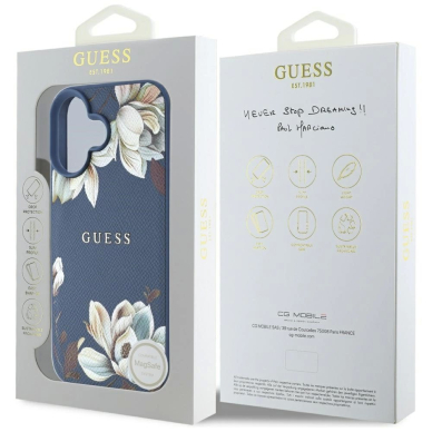 Guess Grained Printed Flower Pattern MagSafe Dėklas skirtas iPhone 16 Mėlynas 7 Guess Grained Printed Flower Pattern MagSafe Dėklas skirtas iPhone 16 Mėlynas 7