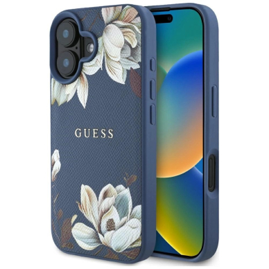 Guess Grained Printed Flower Pattern MagSafe Dėklas skirtas iPhone 16 Mėlynas Guess Grained Printed Flower Pattern MagSafe Dėklas skirtas iPhone 16 Mėlynas