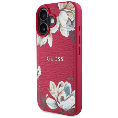 Guess Grained Printed Flower Pattern MagSafe Dėklas skirtas iPhone 16 fuchsia 1