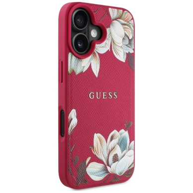 Guess Grained Printed Flower Pattern MagSafe Dėklas skirtas iPhone 16 fuchsia 3